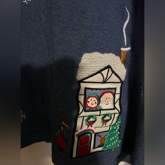 BECHAMEL Embroidered Applique Christmas Winter Village Cardigan Women's Size 3X - Picture 5 of 6